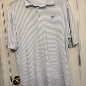 Blue and White Striped Boutique-Style Golf Polo from Peach State Pride: size L